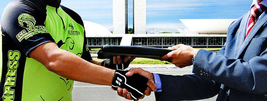 Imagem dos ciclistas em frente ao congresso nacional